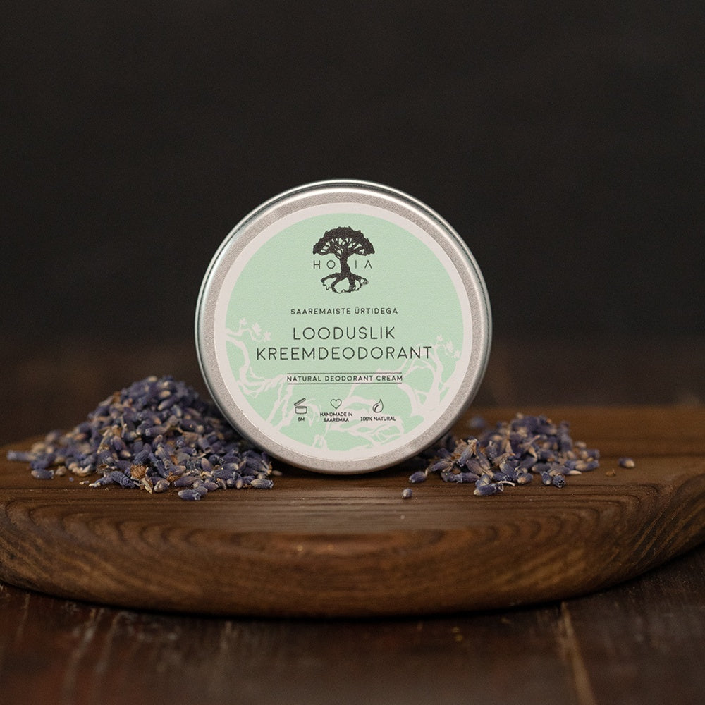 HOIA Cream Deodorant on a wooden surface