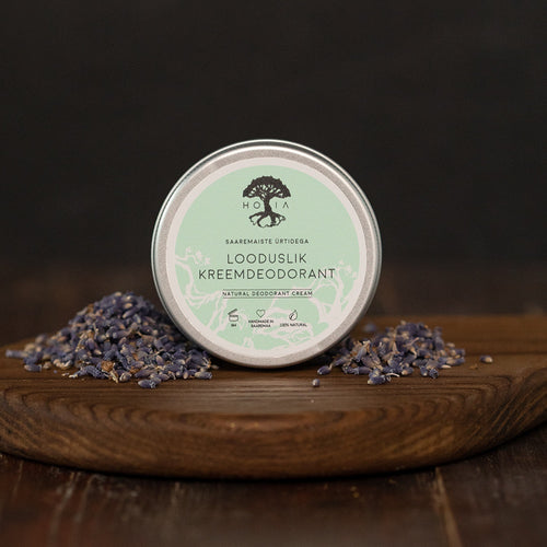 HOIA Cream Deodorant on a wooden surface