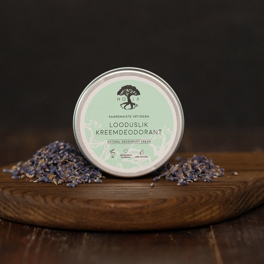 HOIA Cream Deodorant on a wooden surface
